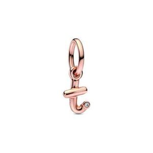 Pandora Moments 14K Rose Gold Plated Cz T Script Charm